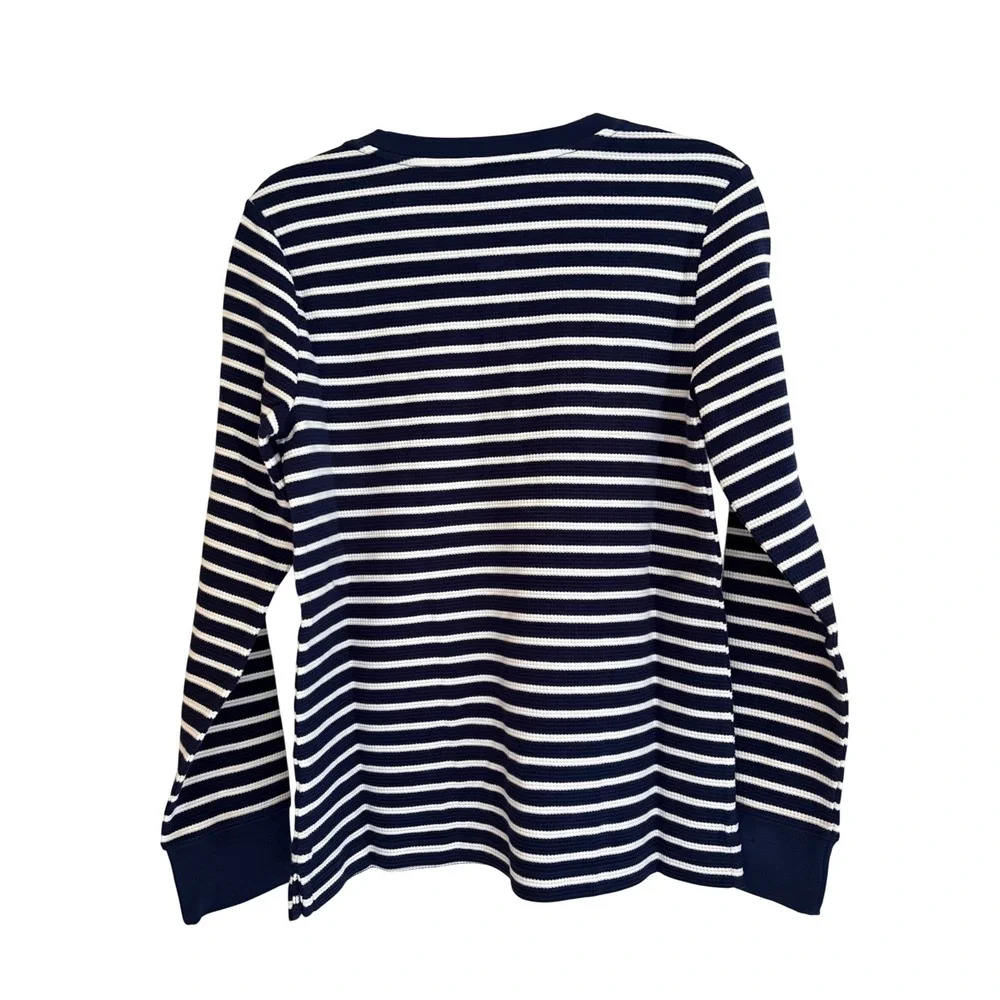 Lands End Womens Waffle Sleep Shirt Navy Ivory‎ Stripe Henley Small NWT